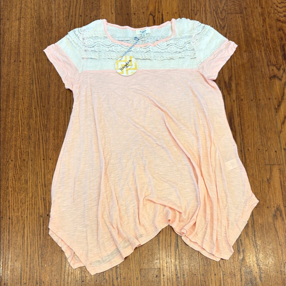 NWT‎ Boho Romantic Coquette Pink & Cream Lace Soft Girl Top • Medium